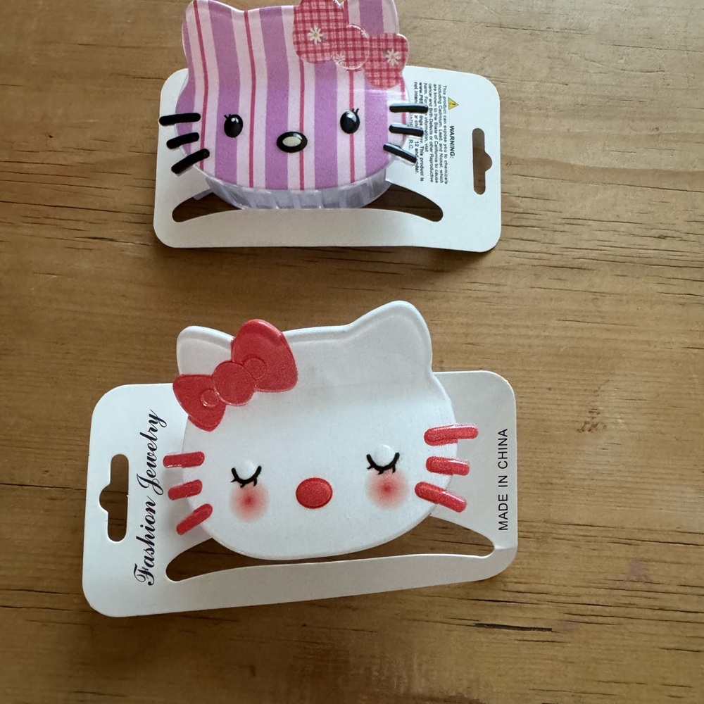 Cute Kitty Hair Clips - Pink & White